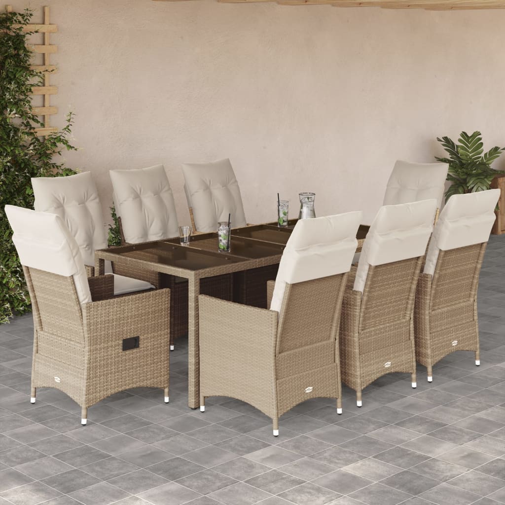 9-delige Tuinset met kussens poly rattan beige – afbeelding 1