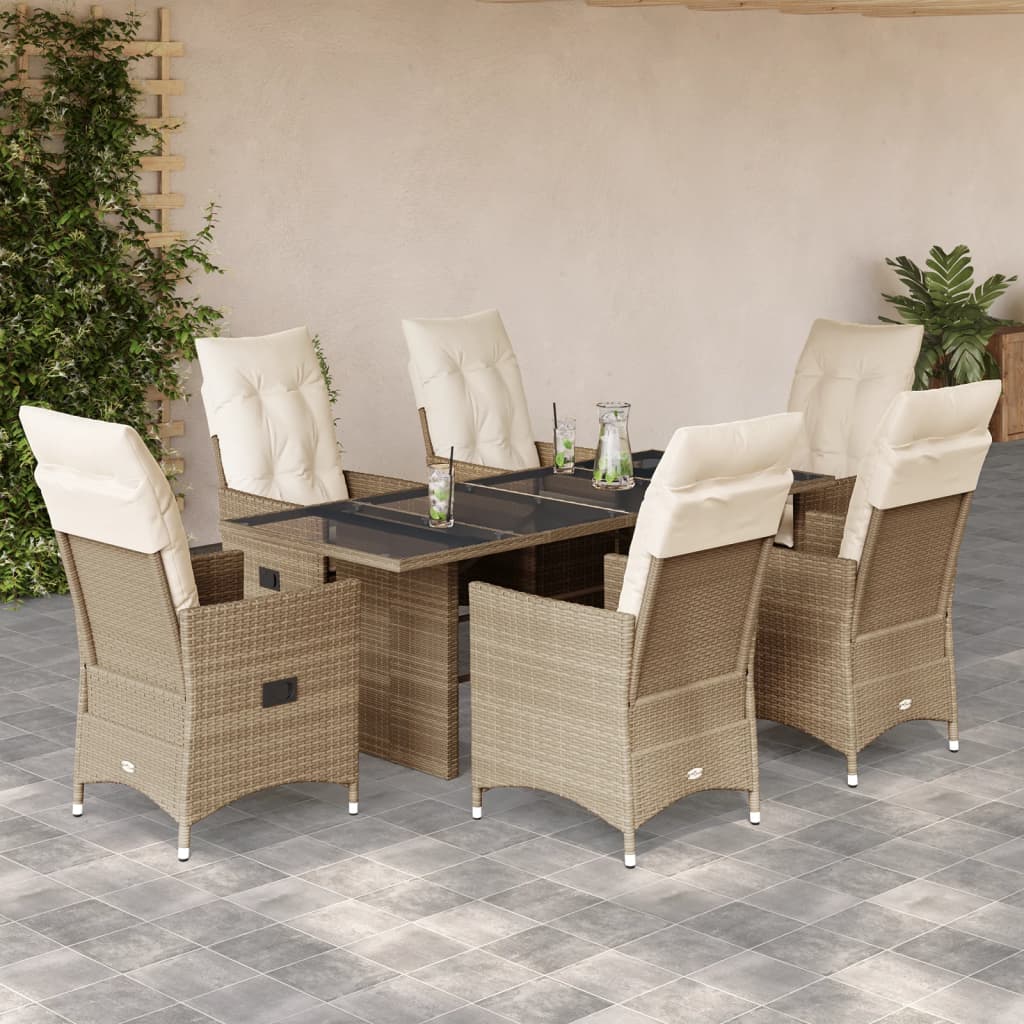 7-delige Tuinset met kussens poly rattan beige – afbeelding 1