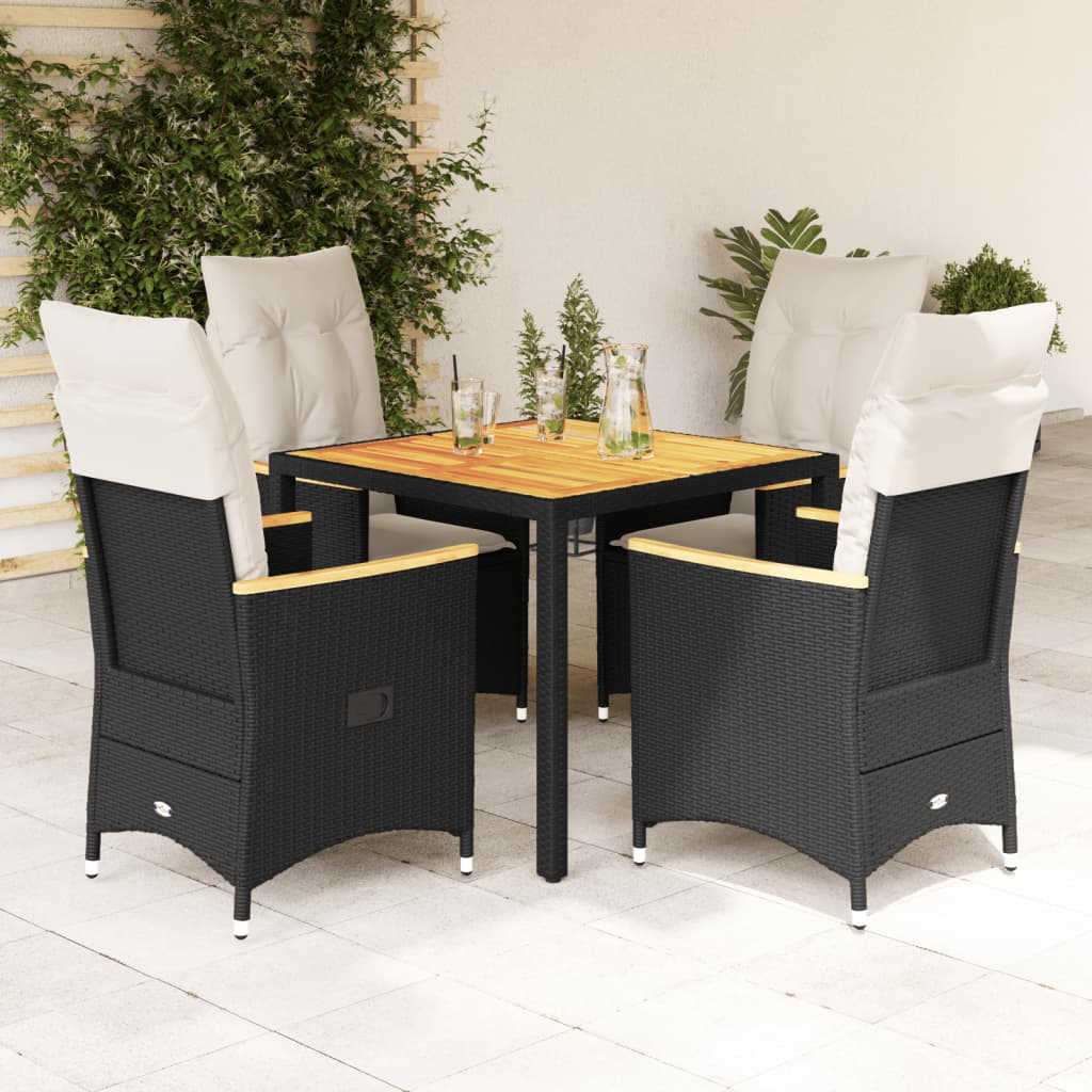 5-delige Tuinset met kussens poly rattan zwart – afbeelding 1
