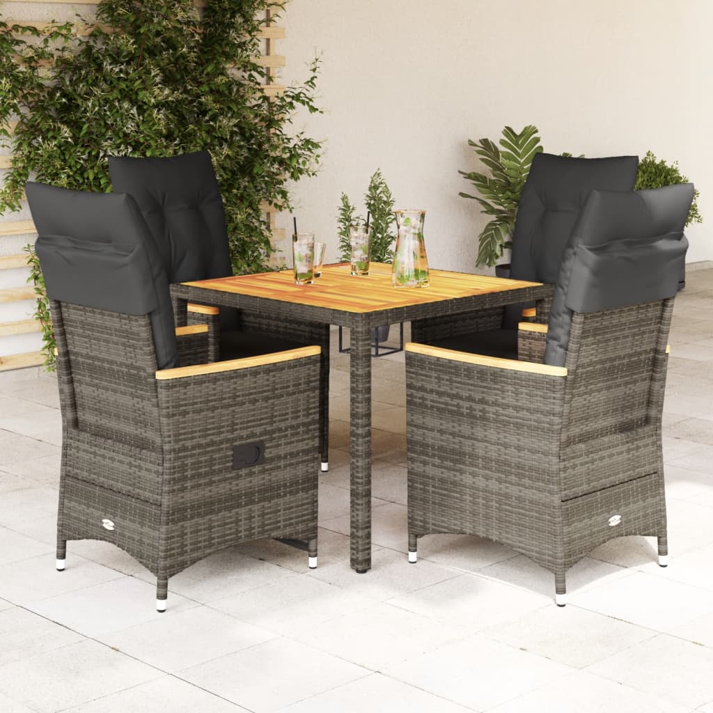 5-delige Tuinset met kussens poly rattan grijs – afbeelding 1