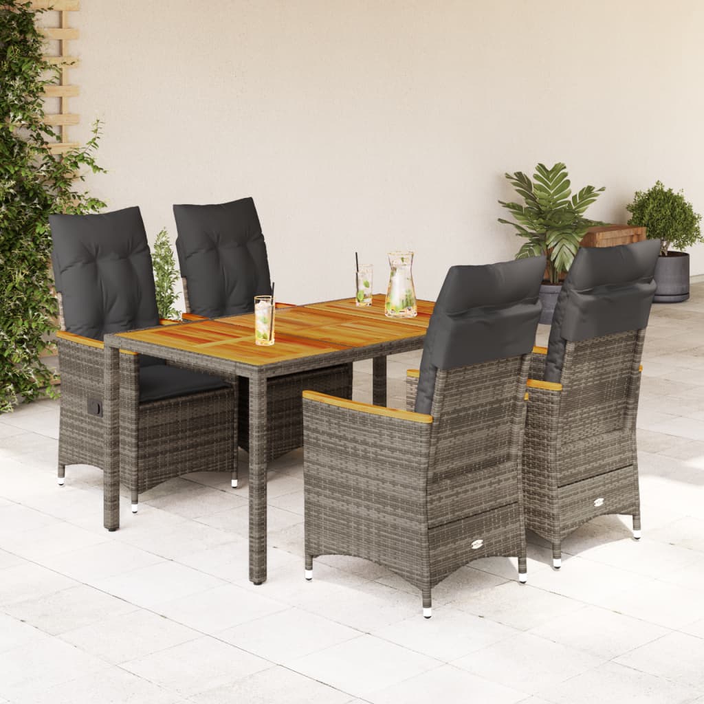 5-delige Tuinset met kussens poly rattan grijs – afbeelding 1
