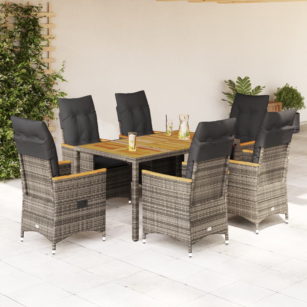 7-delige Tuinset met kussens poly rattan grijs – afbeelding 1