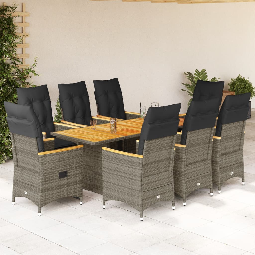 9-delige Tuinset met kussens poly rattan grijs – afbeelding 1