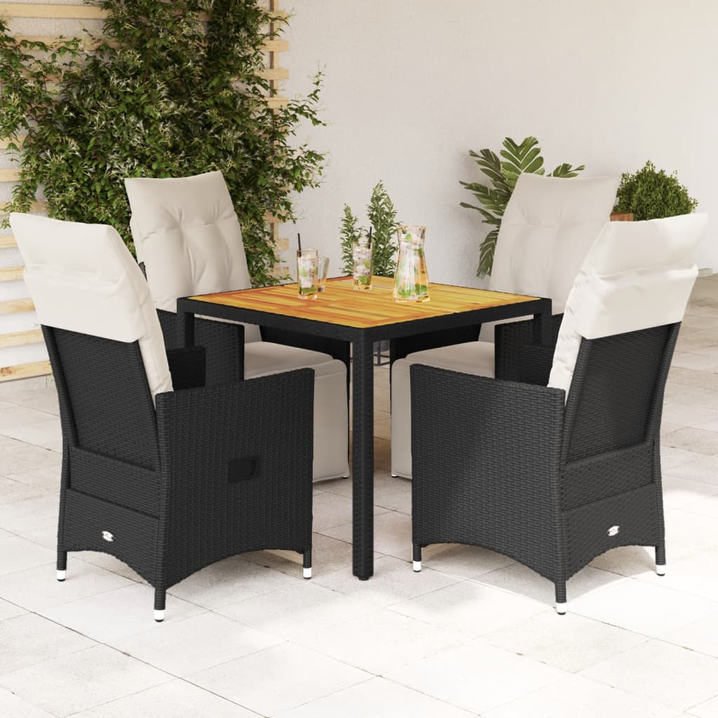 5-delige Tuinset met kussens poly rattan zwart – afbeelding 1