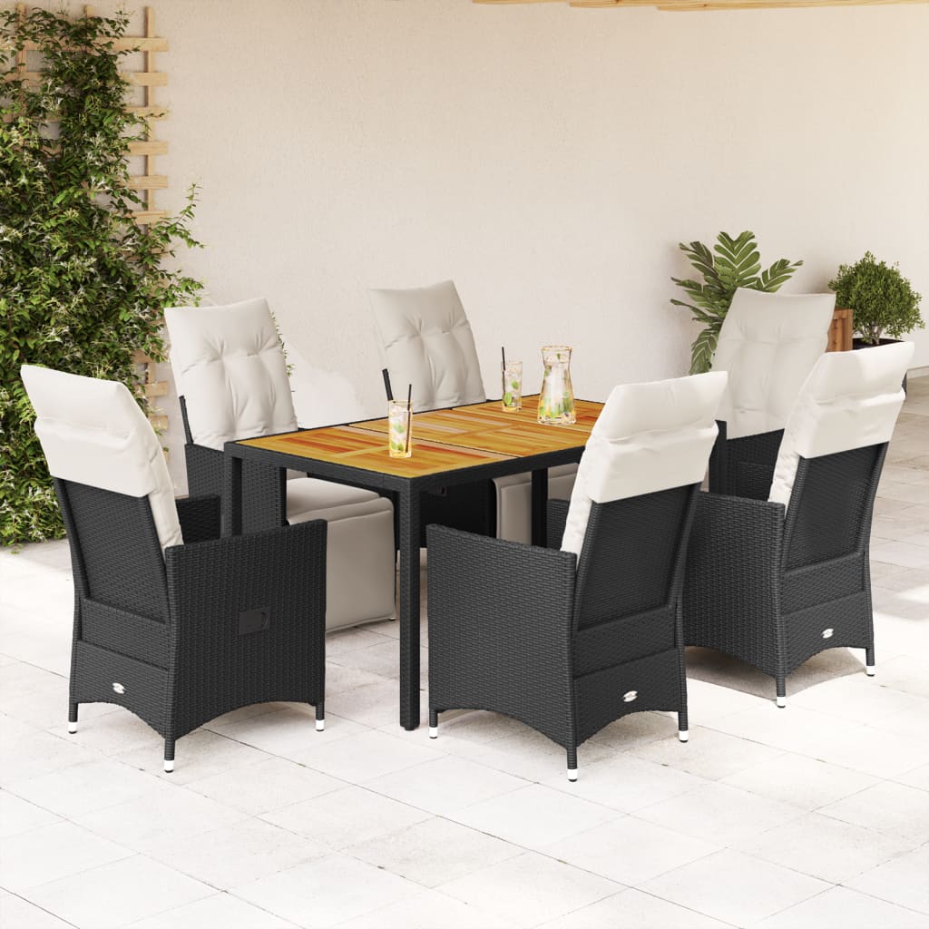 7-delige Tuinset met kussens poly rattan zwart – afbeelding 1