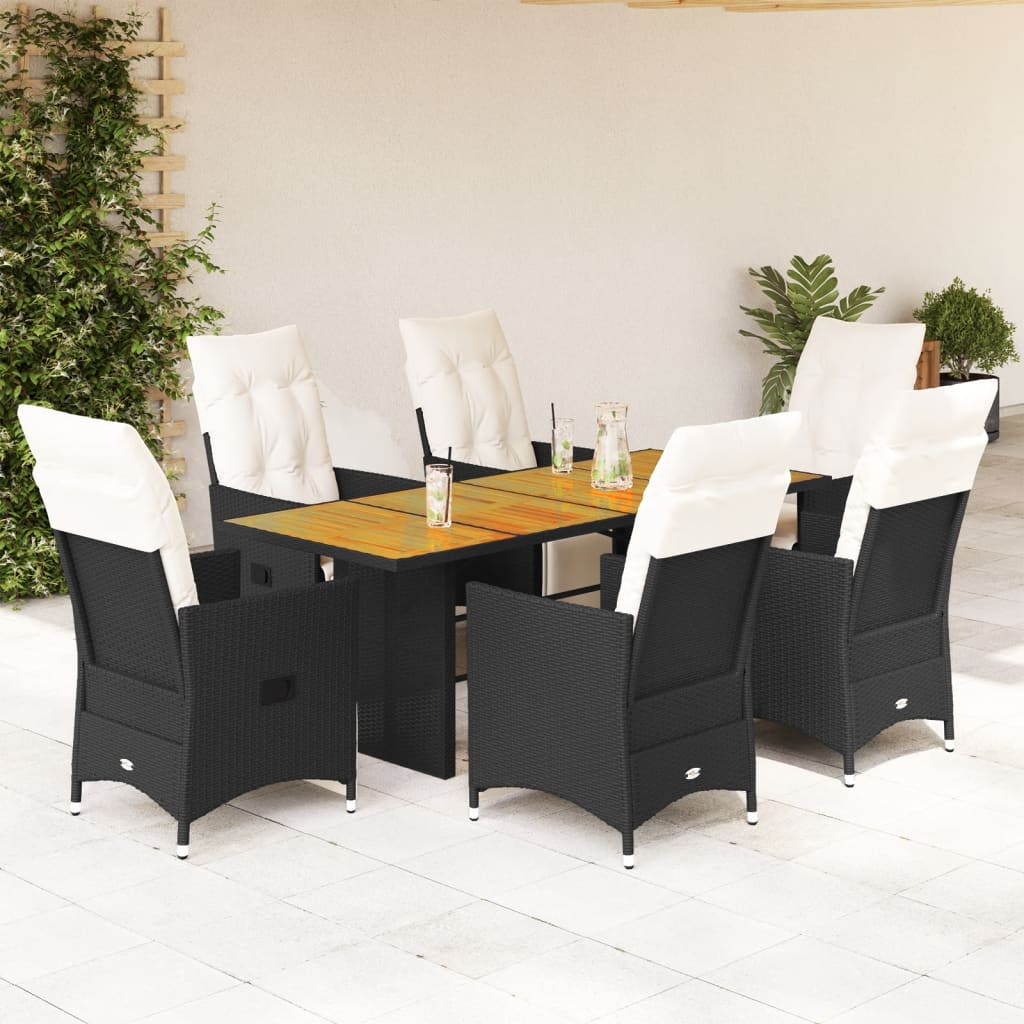 7-delige Tuinset met kussens poly rattan zwart – afbeelding 1