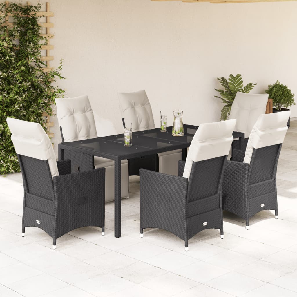 7-delige Tuinset met kussens poly rattan zwart – afbeelding 1