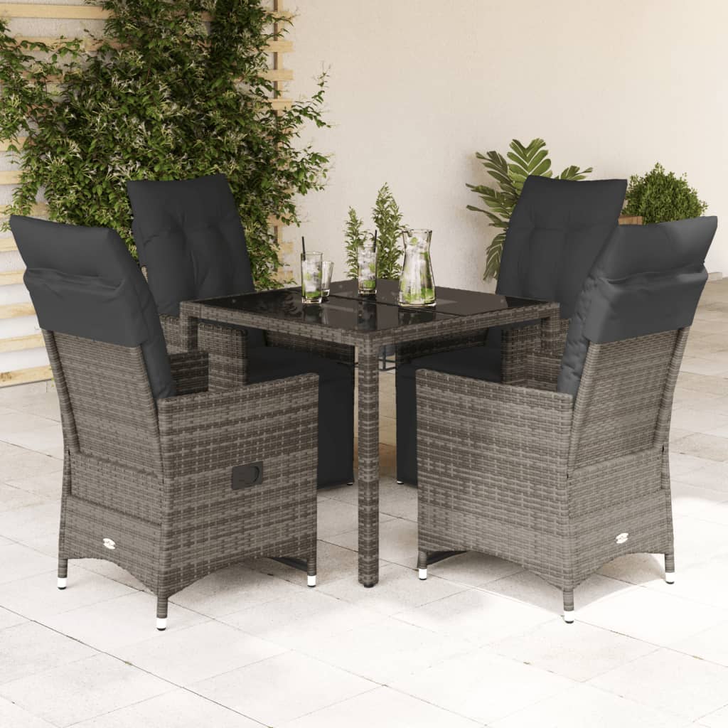 5-delige Bistroset met kussens poly rattan grijs – afbeelding 1