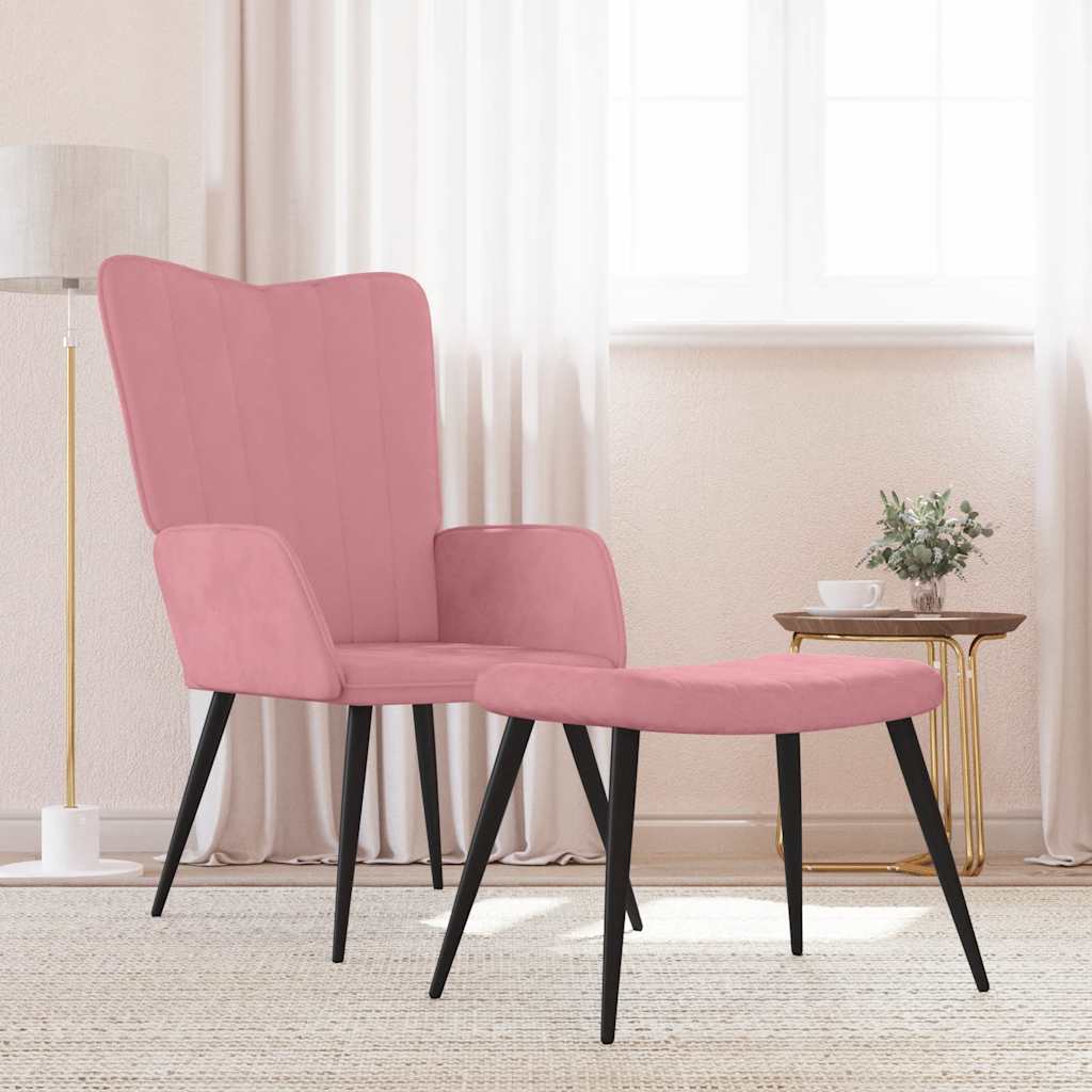 Relaxstoel met voetenbank fluweel roze