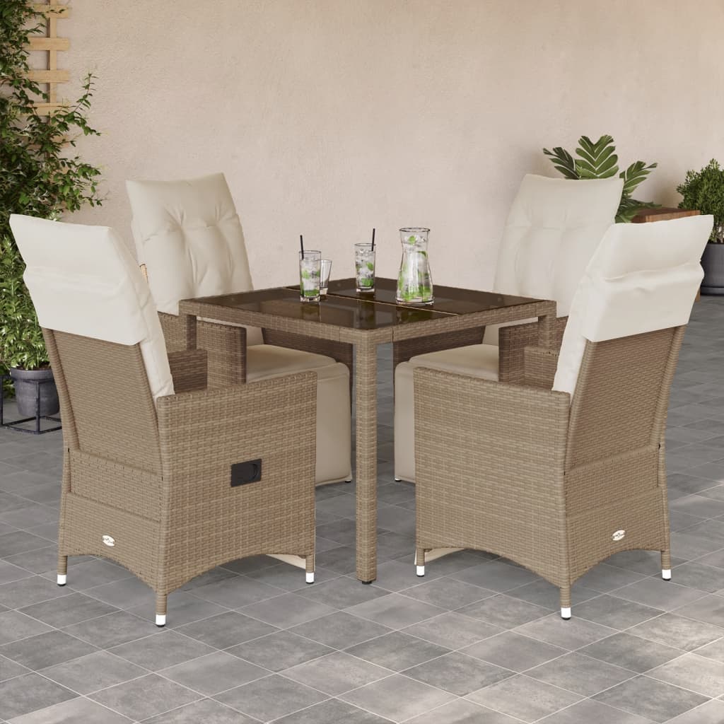 5-delige Bistroset met kussens poly rattan beige – afbeelding 1