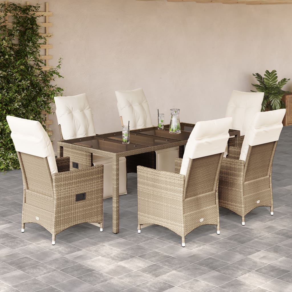 7-delige Bistroset met kussens poly rattan beige – afbeelding 1