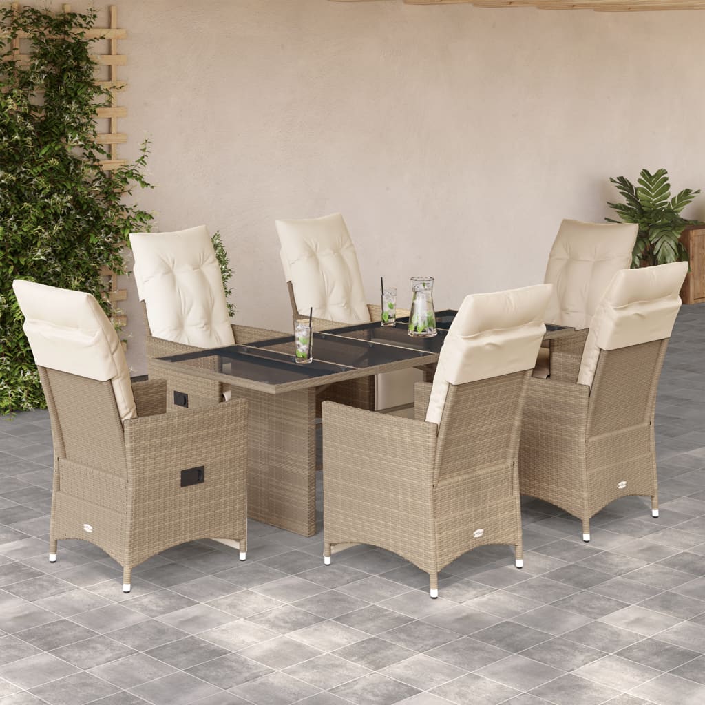 7-delige Bistroset met kussens poly rattan beige – afbeelding 1
