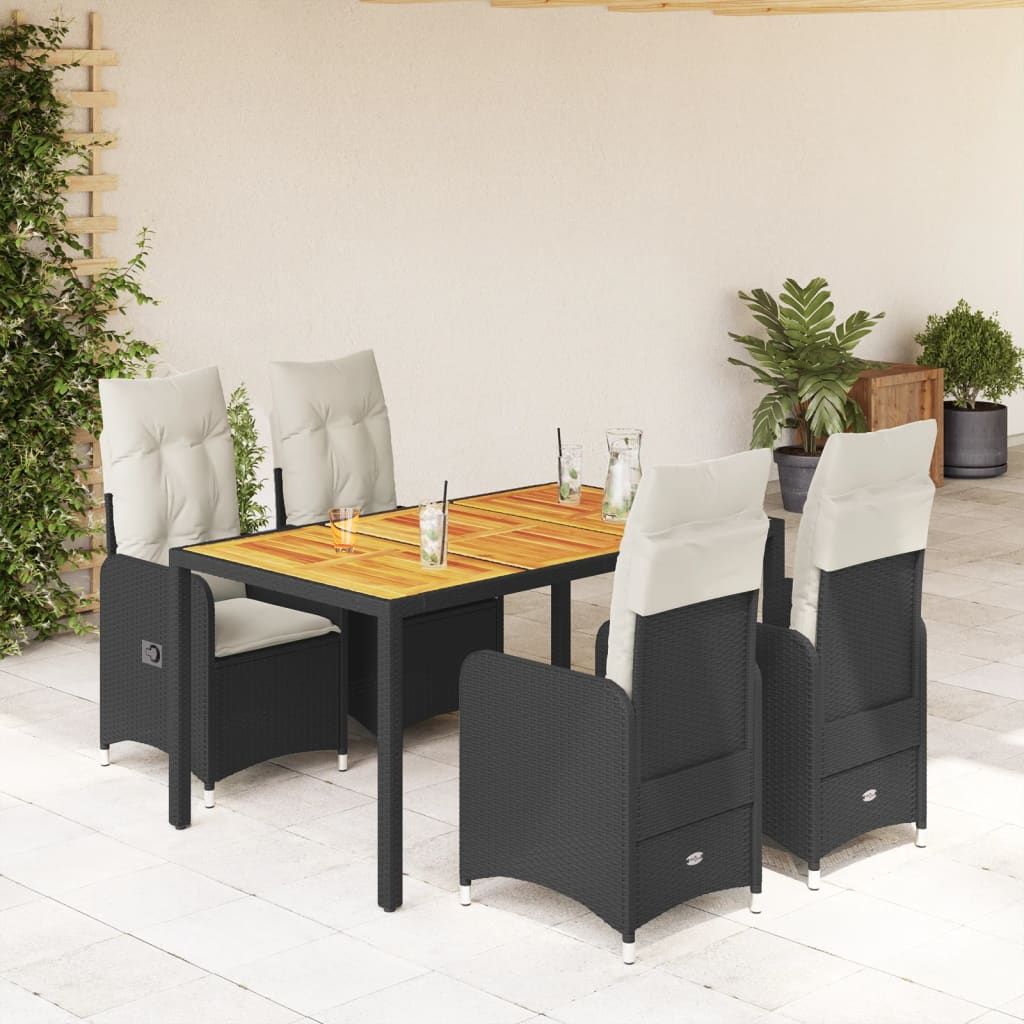 5-delige Bistroset met kussens poly rattan zwart – afbeelding 1