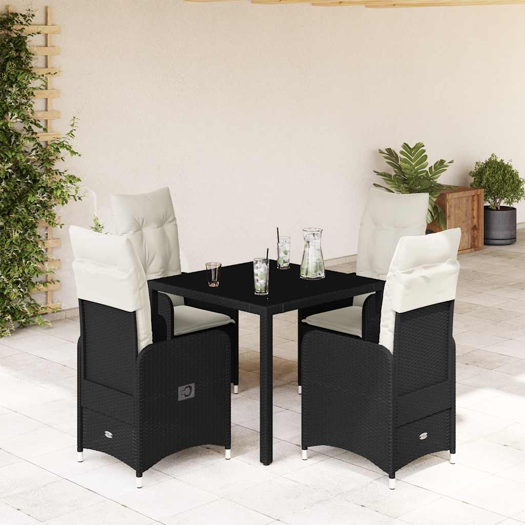 5-delige Bistroset met kussens poly rattan zwart – afbeelding 1