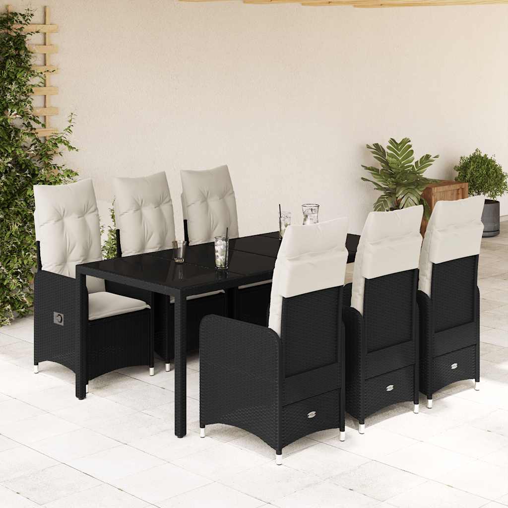 7-delige Bistroset met kussens poly rattan zwart – afbeelding 1