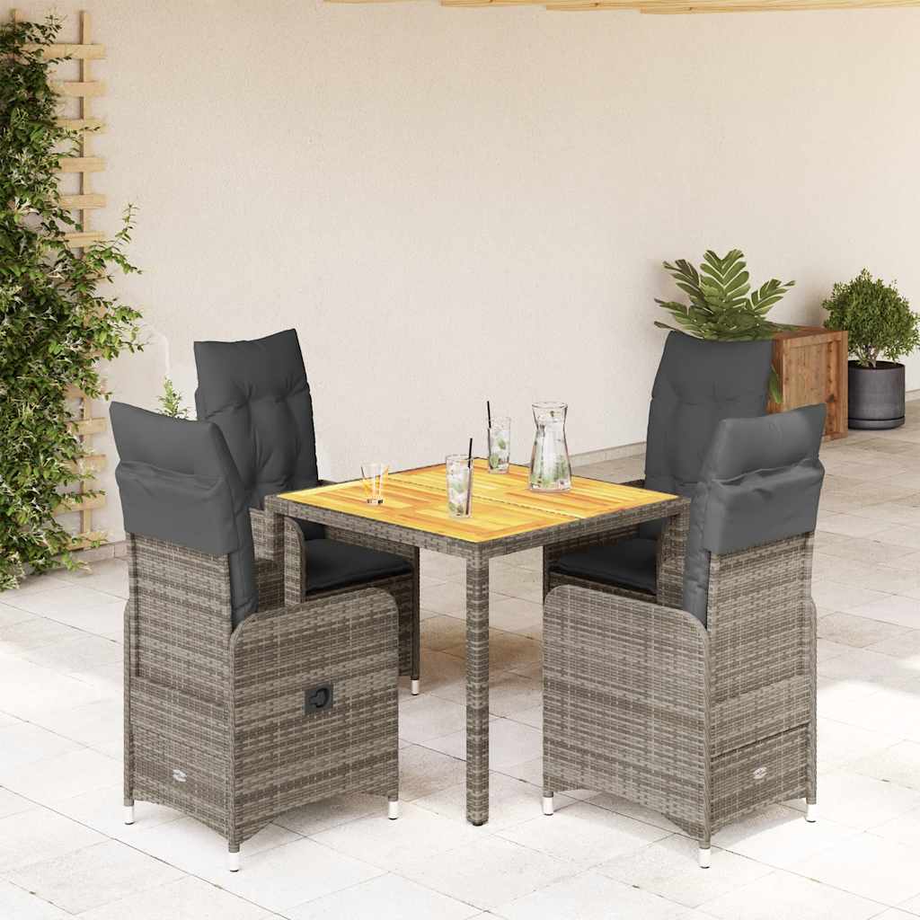 5-delige Bistroset met kussens poly rattan grijs – afbeelding 1