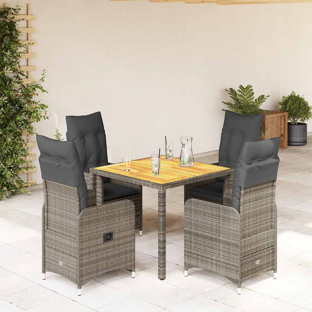 5-delige Bistroset met kussens poly rattan grijs – afbeelding 1