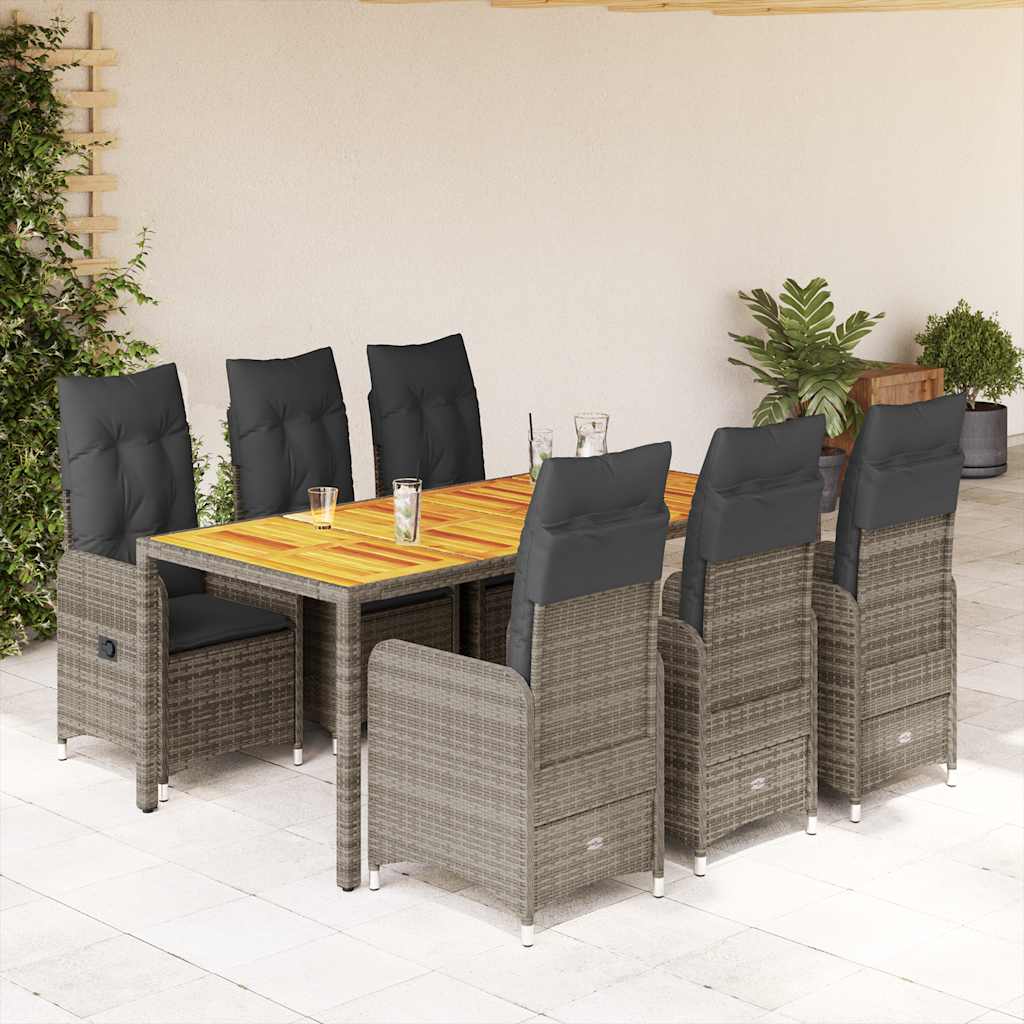 7-delige Bistroset met kussens poly rattan grijs – afbeelding 1