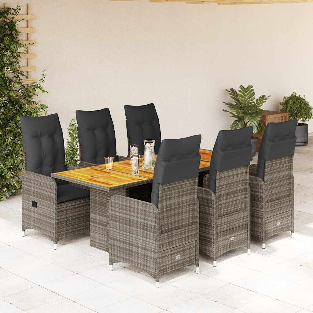 7-delige Bistroset met kussens poly rattan grijs – afbeelding 1