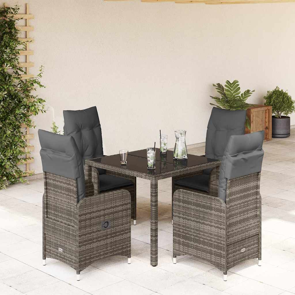 5-delige Bistroset met kussens poly rattan grijs – afbeelding 1