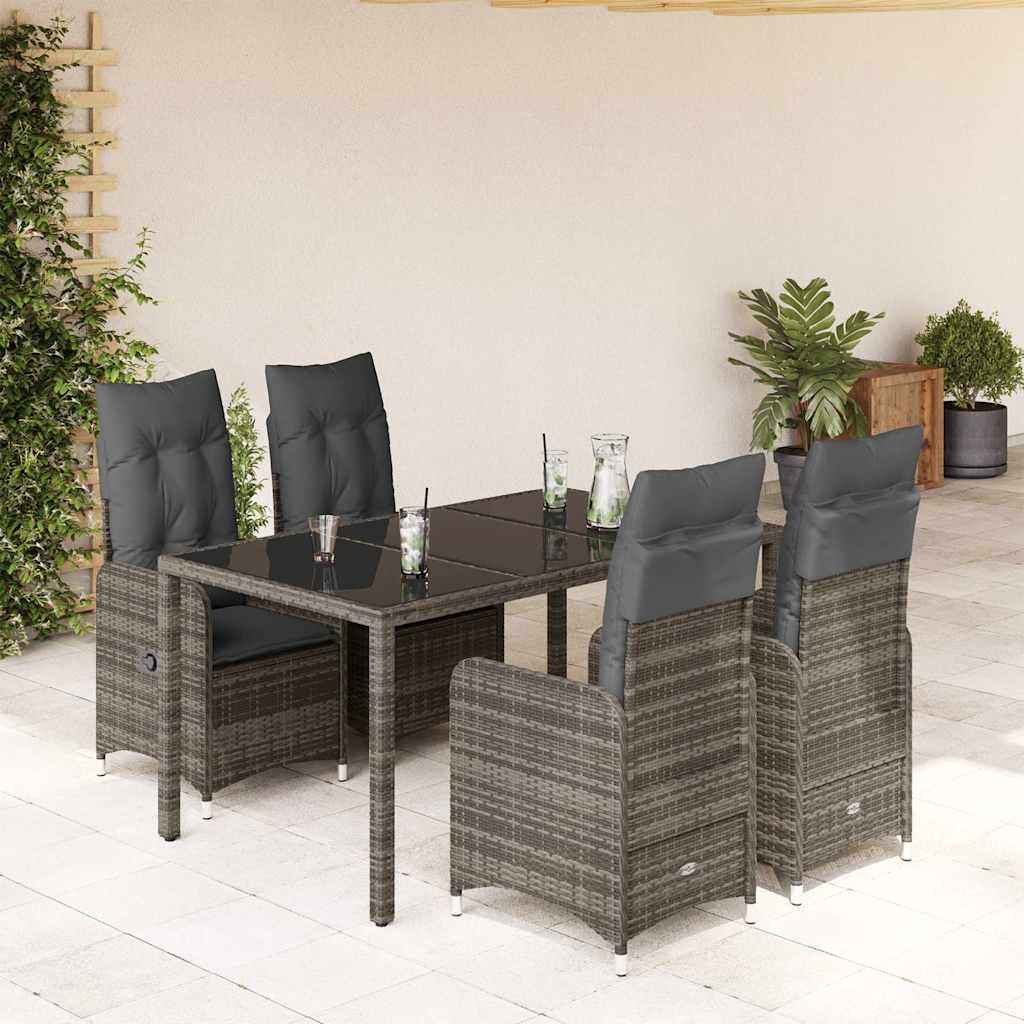 5-delige Bistroset met kussens poly rattan grijs – afbeelding 1