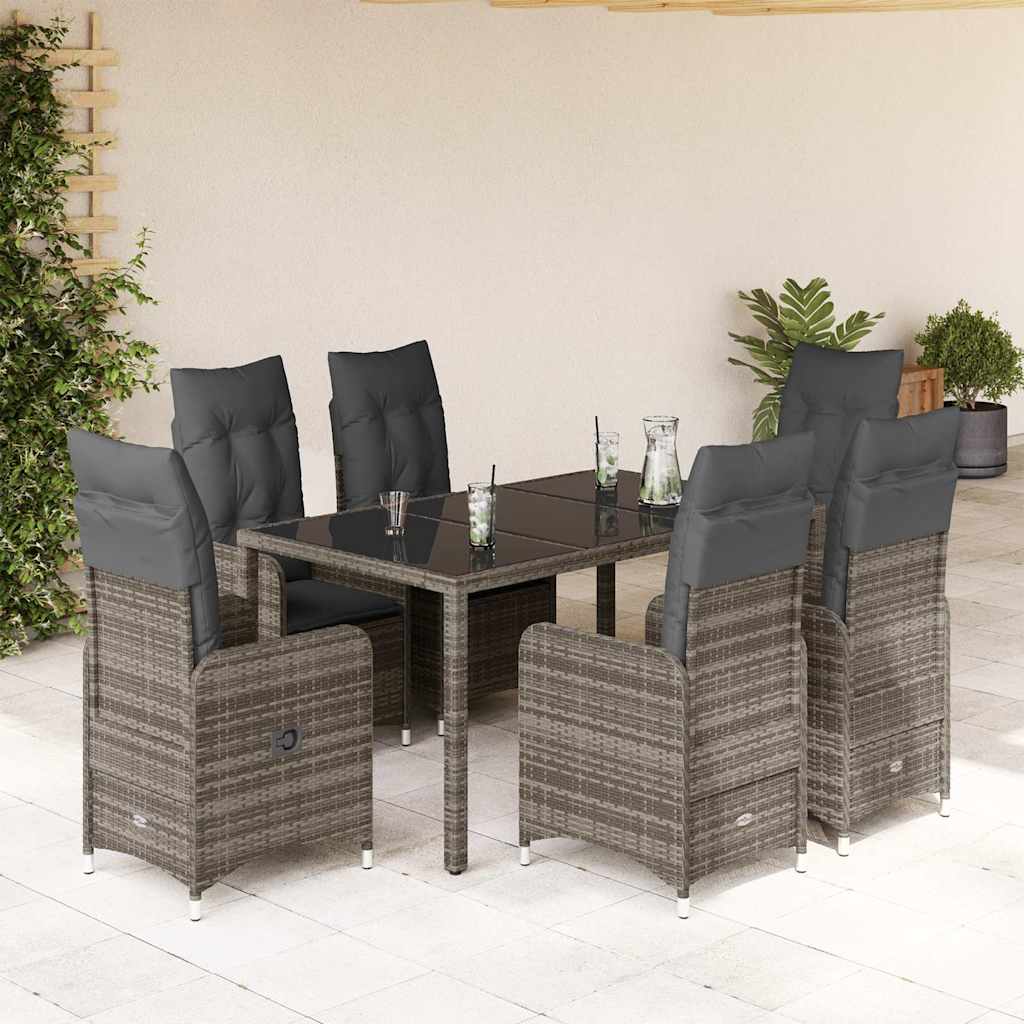 7-delige Bistroset met kussens poly rattan grijs – afbeelding 1
