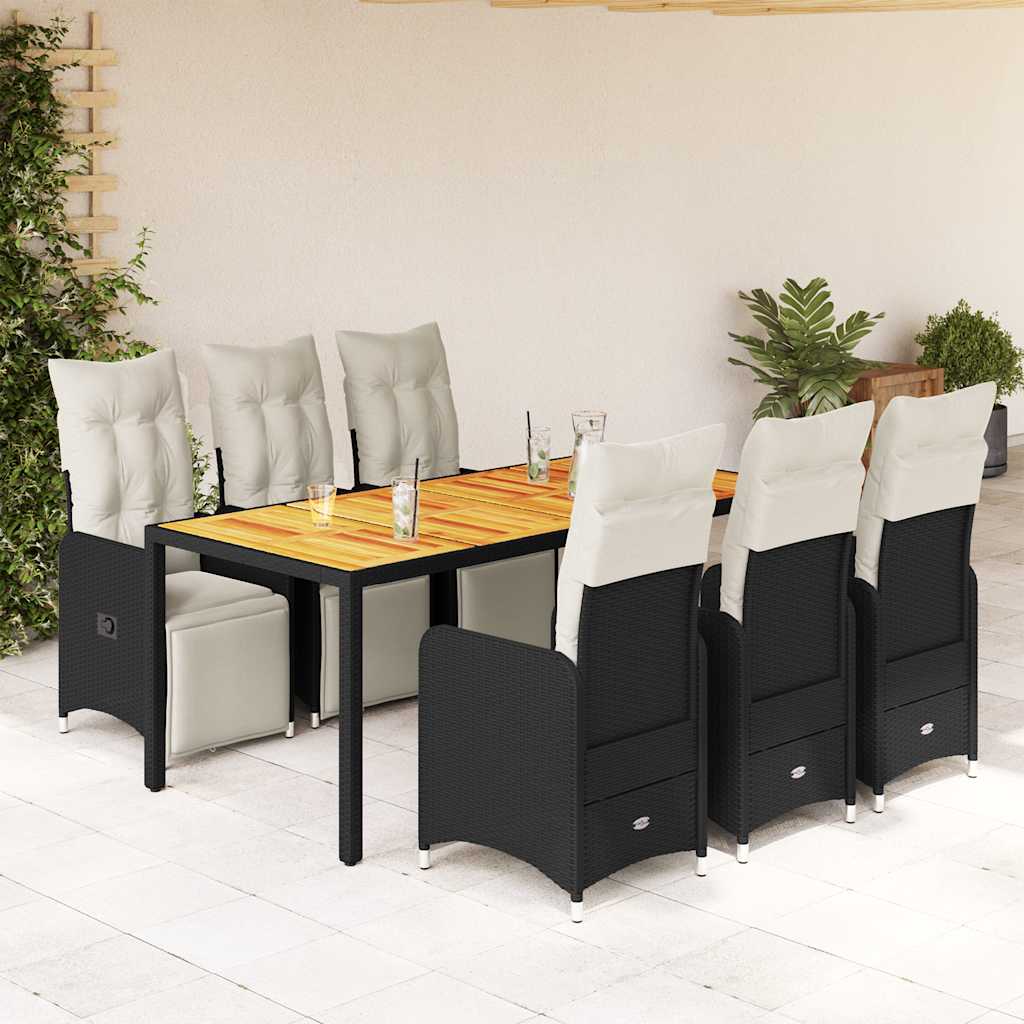 7-delige Bistroset met kussens poly rattan zwart – afbeelding 1