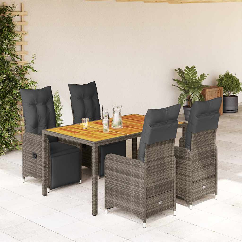 5-delige Bistroset met kussens poly rattan grijs – afbeelding 1
