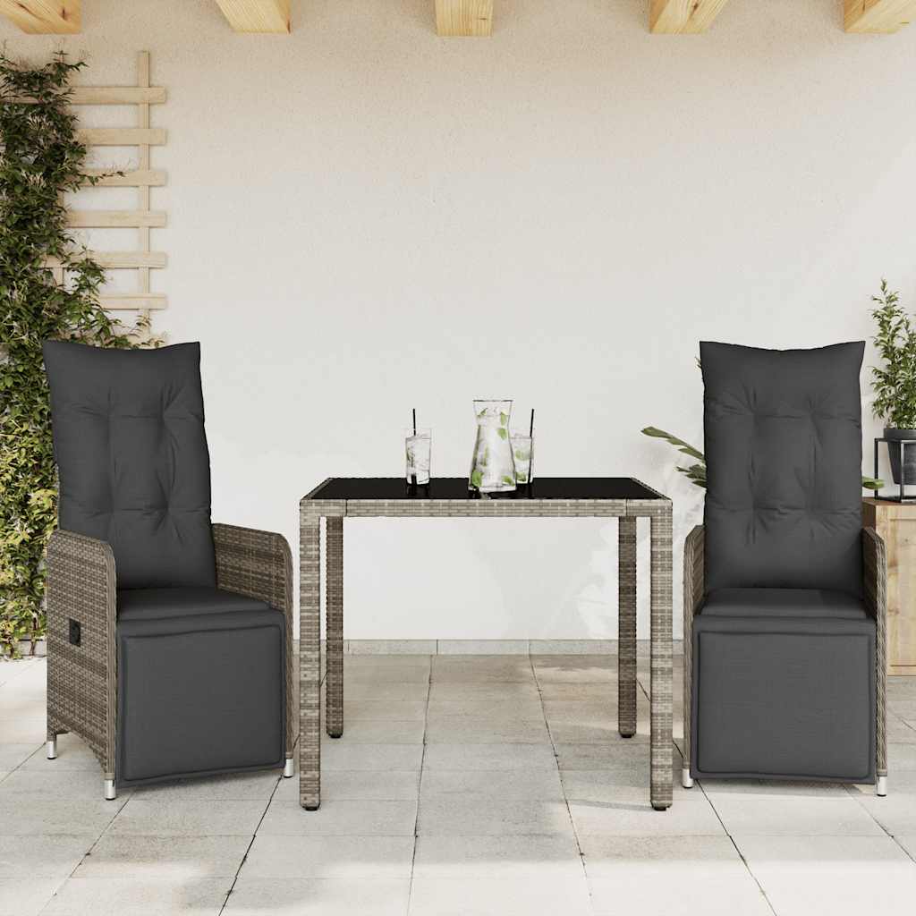 3-delige Bistroset met kussens poly rattan grijs – afbeelding 1
