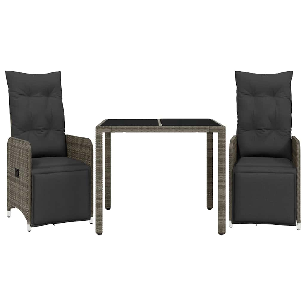 3-delige Bistroset met kussens poly rattan grijs – afbeelding 2