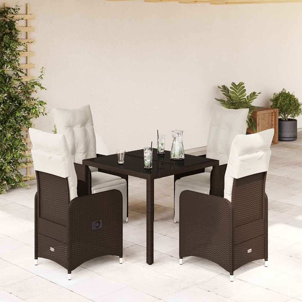 5-delige Bistroset met kussens poly rattan bruin