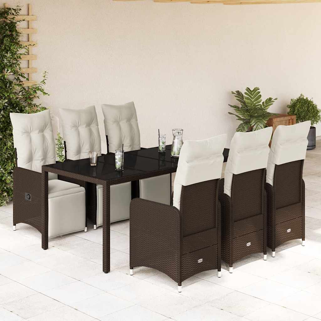 7-delige Bistroset met kussens poly rattan bruin – afbeelding 1