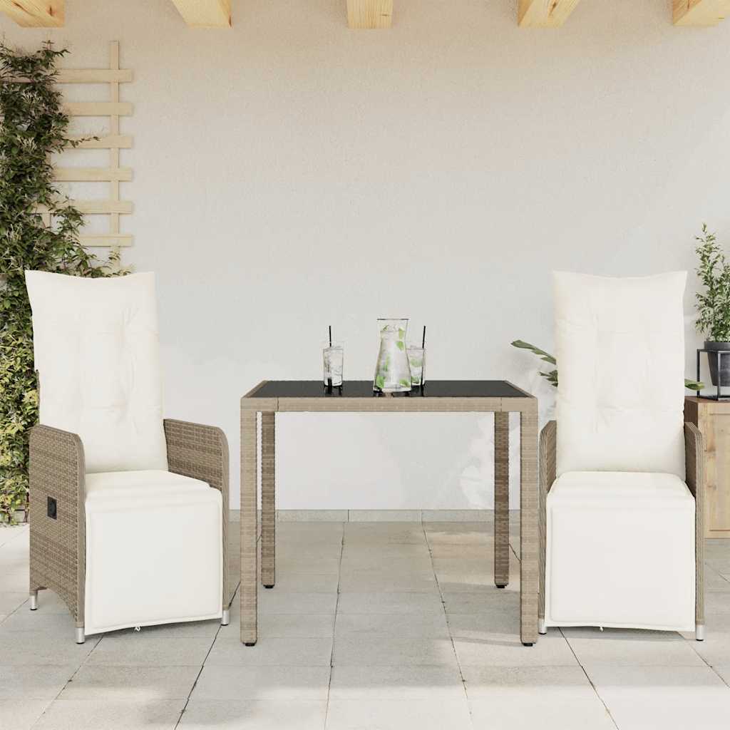 3-delige Bistroset met kussens poly rattan bruin – afbeelding 1