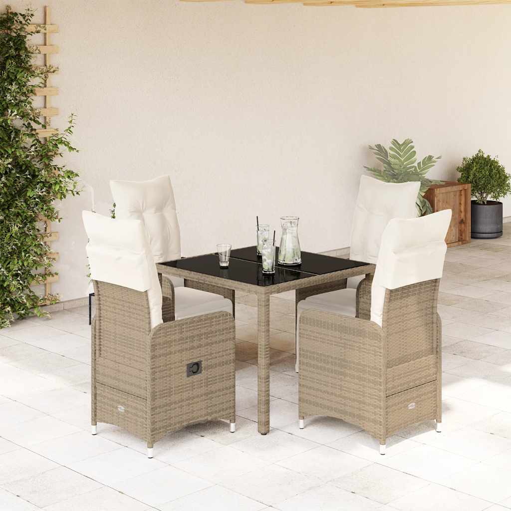5-delige Bistroset met kussens poly rattan bruin – afbeelding 1