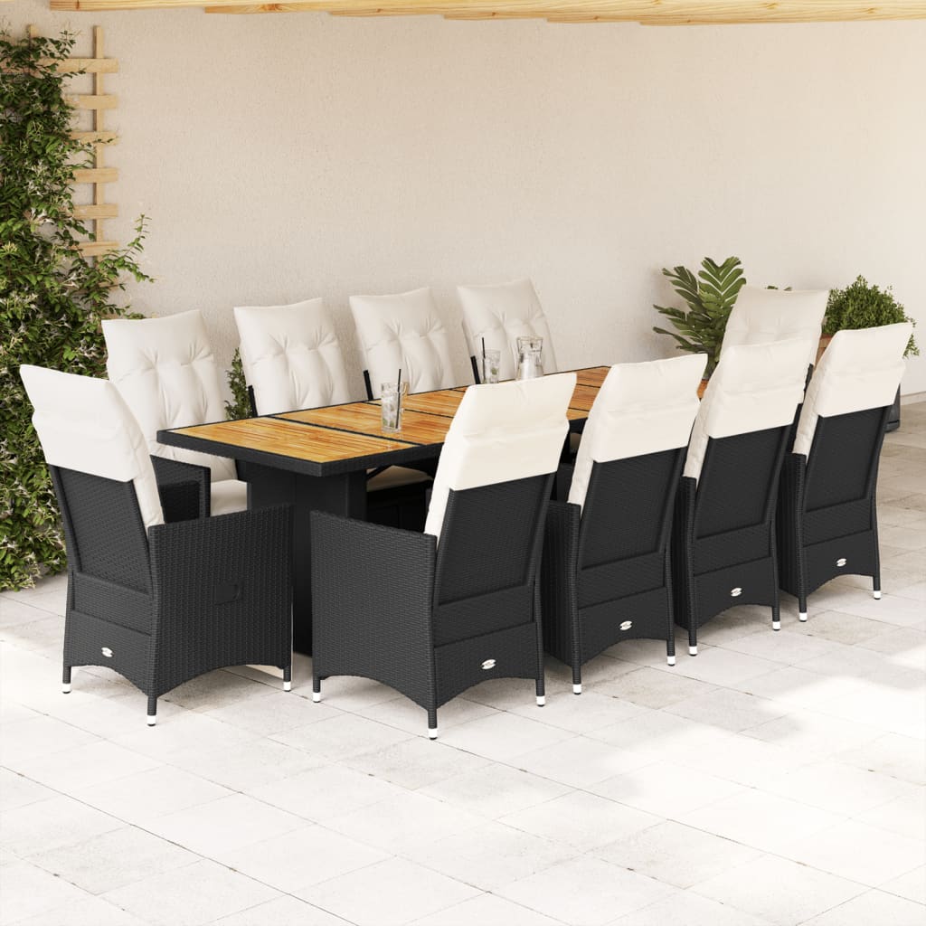 11-delige Bistroset met kussens poly rattan zwart – afbeelding 1