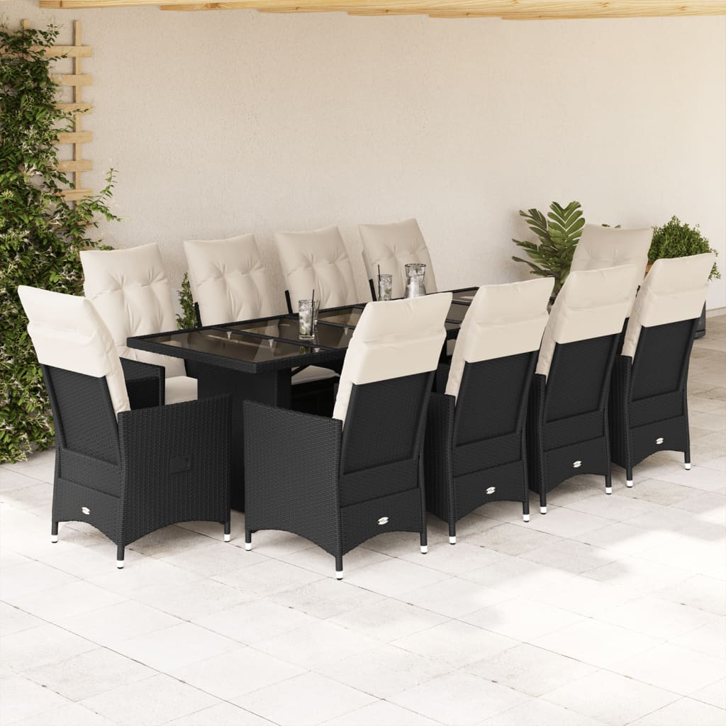 11-delige Bistroset met kussens poly rattan zwart – afbeelding 1