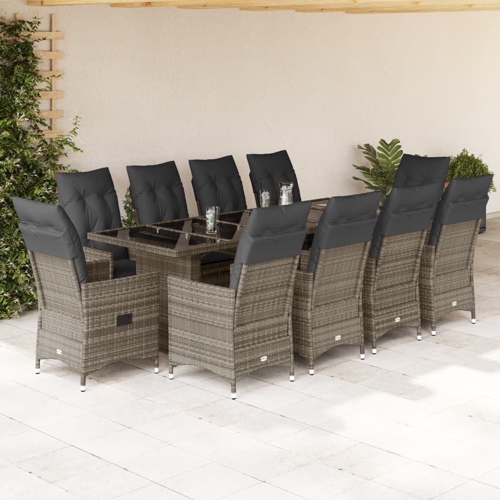 11-delige Bistroset met kussens poly rattan grijs – afbeelding 1