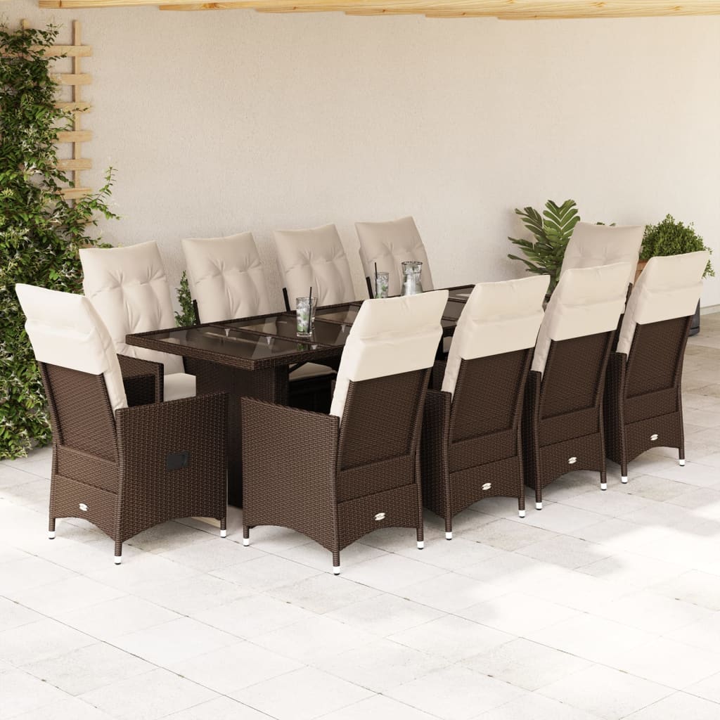 11-delige Bistroset met kussens poly rattan bruin – afbeelding 1