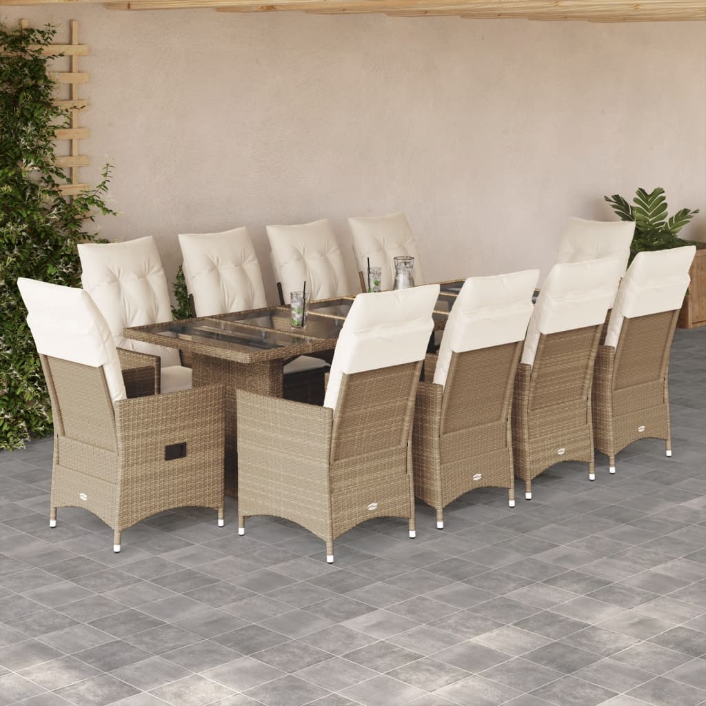 11-delige Bistroset met kussens poly rattan beige – afbeelding 1