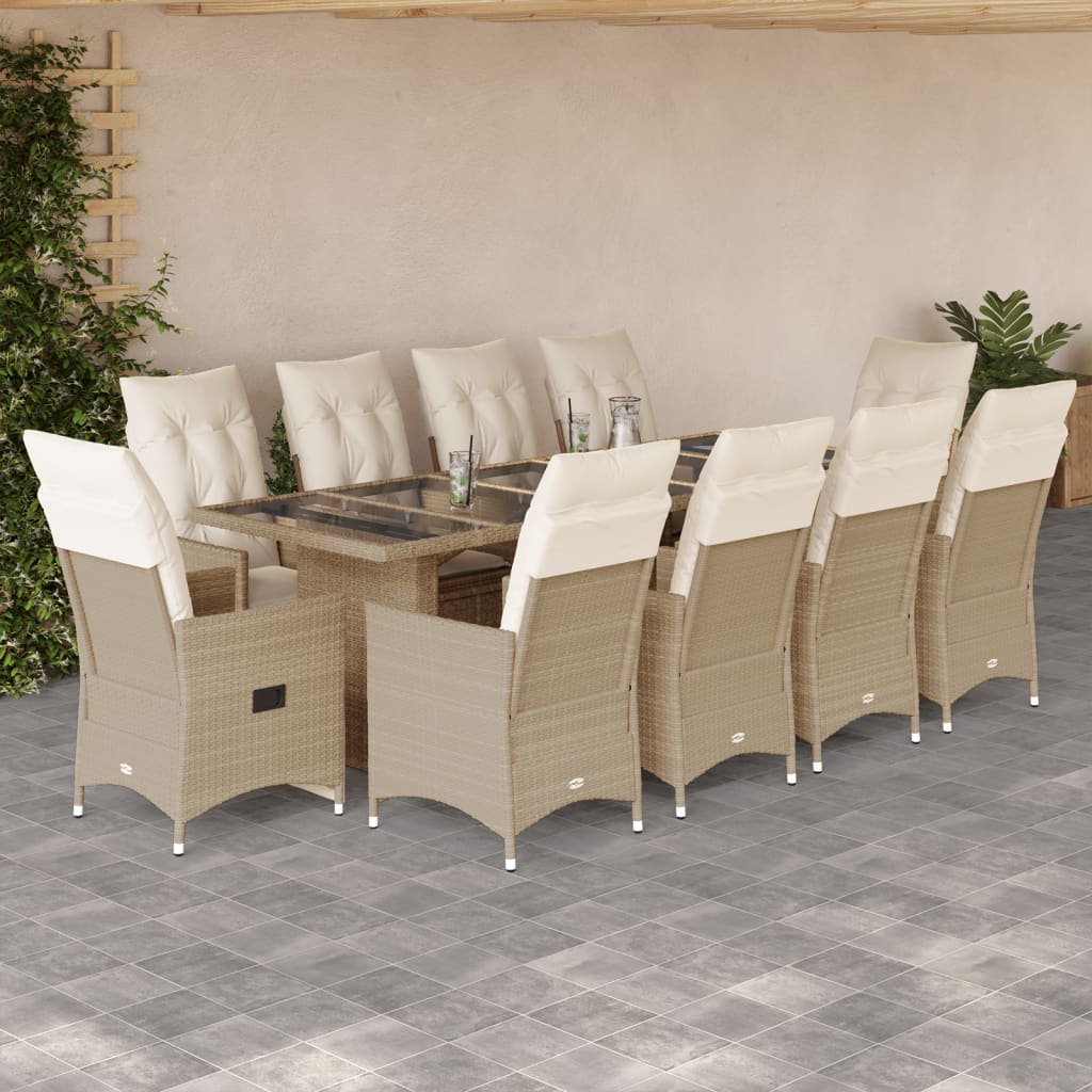 11-delige Bistroset met kussens poly rattan beige – afbeelding 1