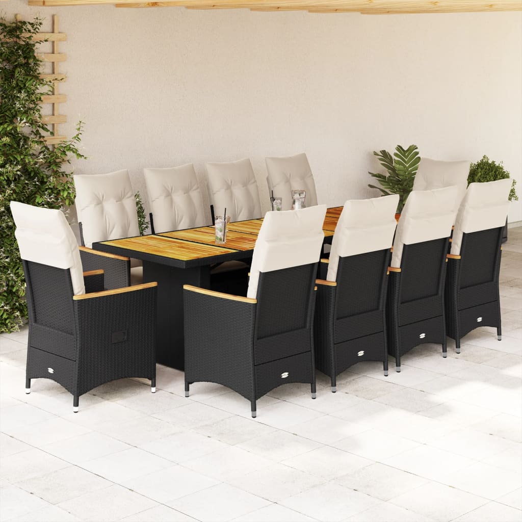 11-delige Bistroset met kussens poly rattan zwart – afbeelding 1