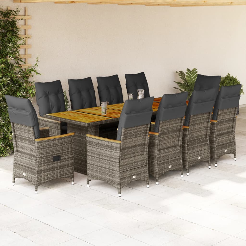 11-delige Bistroset met kussens poly rattan grijs – afbeelding 1