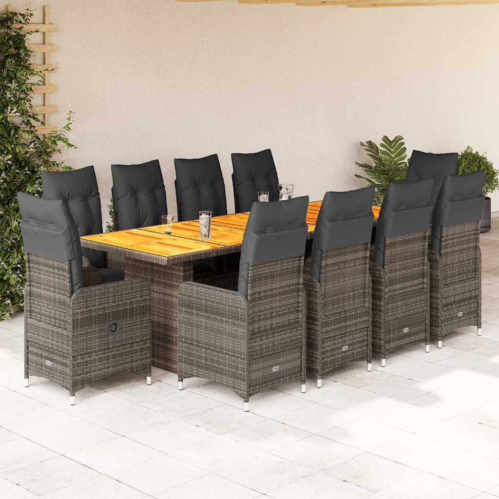 11-delige Bistroset met kussens poly rattan grijs – afbeelding 1