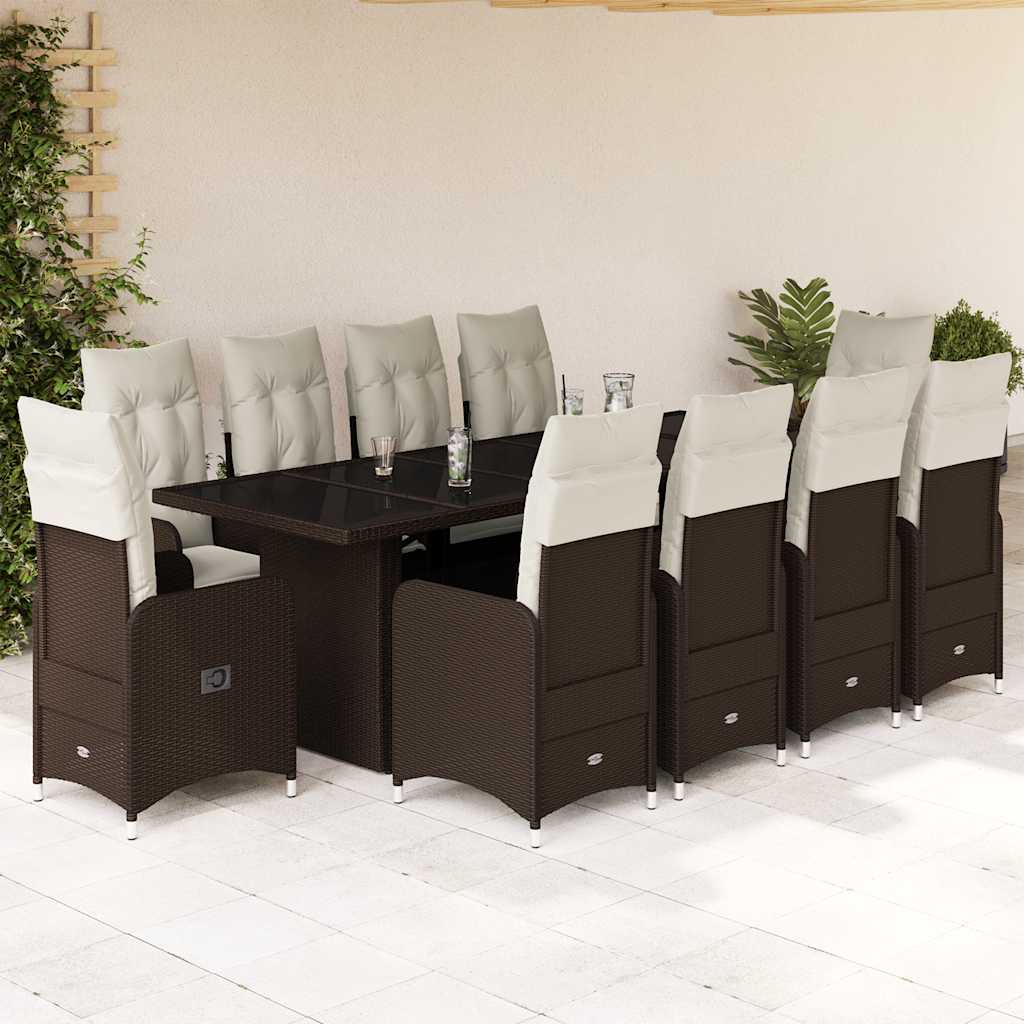 11-delige Bistroset met kussens poly rattan bruin – afbeelding 1