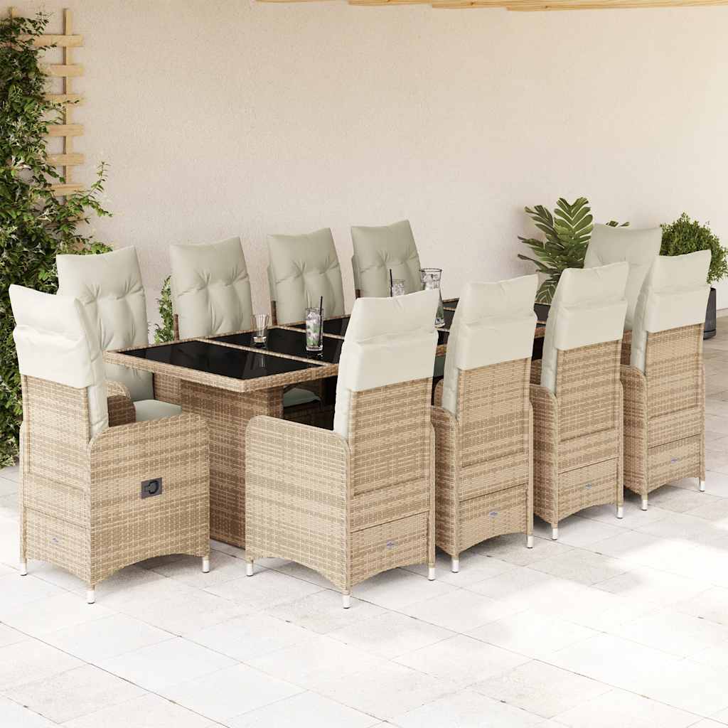 11-delige Bistroset met kussens poly rattan beige – afbeelding 1