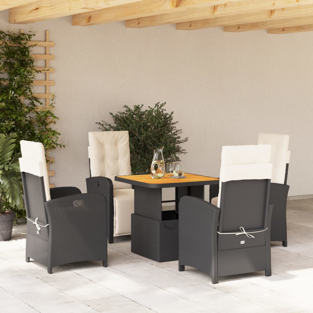 5-delige Tuinset met kussens poly rattan zwart – afbeelding 1