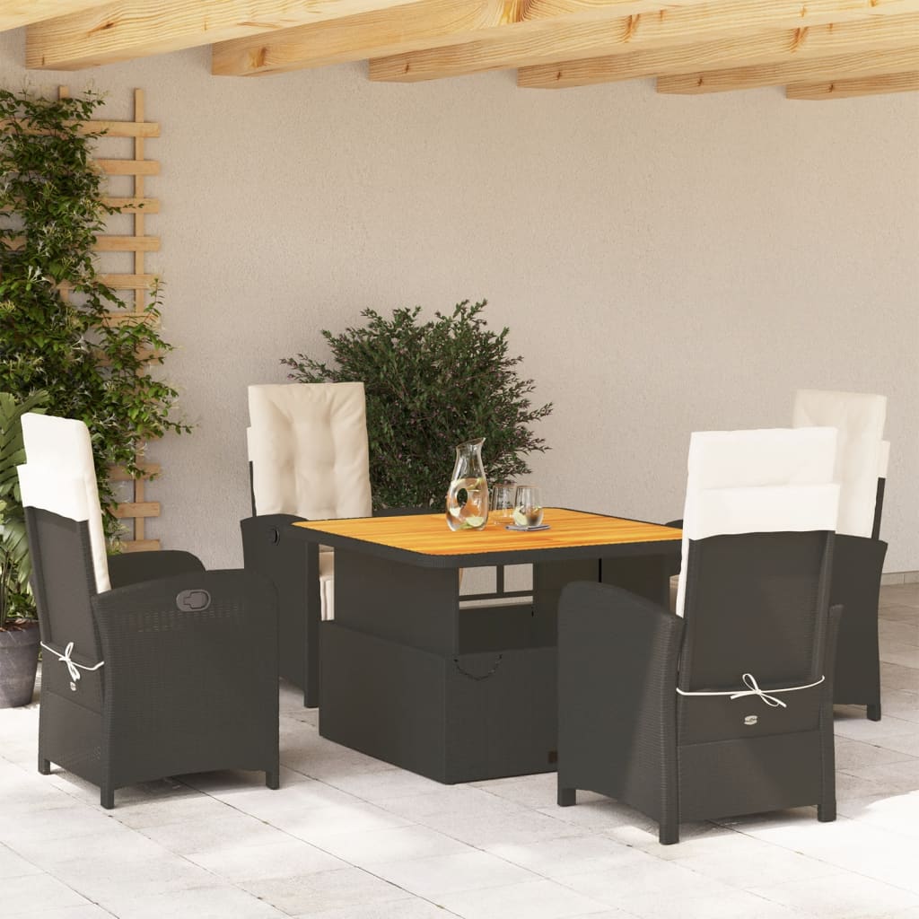 5-delige Tuinset met kussens poly rattan zwart – afbeelding 1