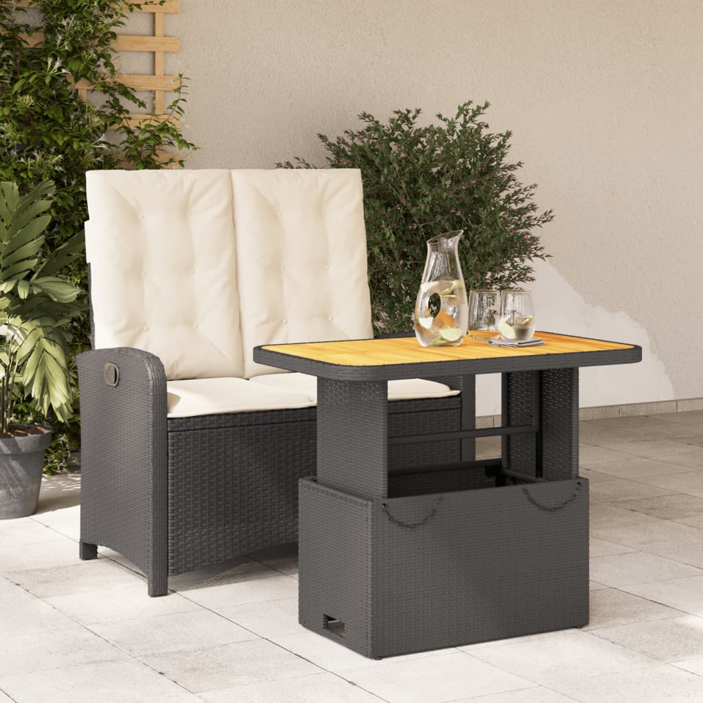 2-delige Tuinset met kussens poly rattan zwart – afbeelding 1