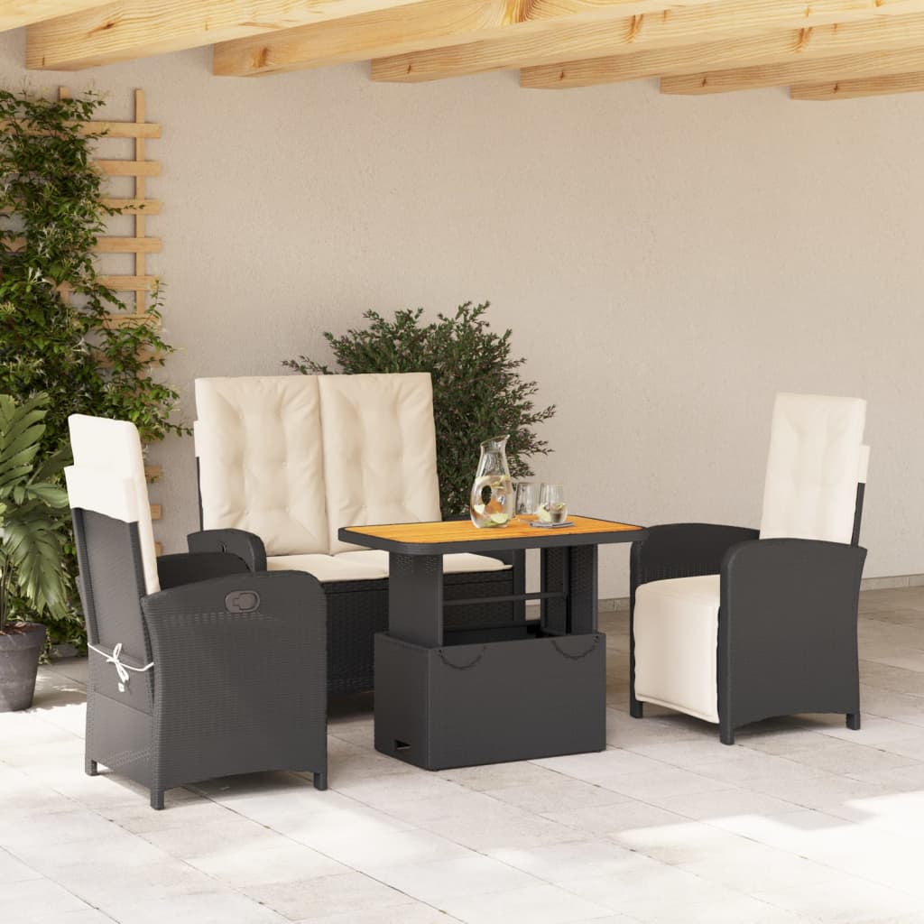 4-delige Tuinset met kussens poly rattan zwart – afbeelding 1