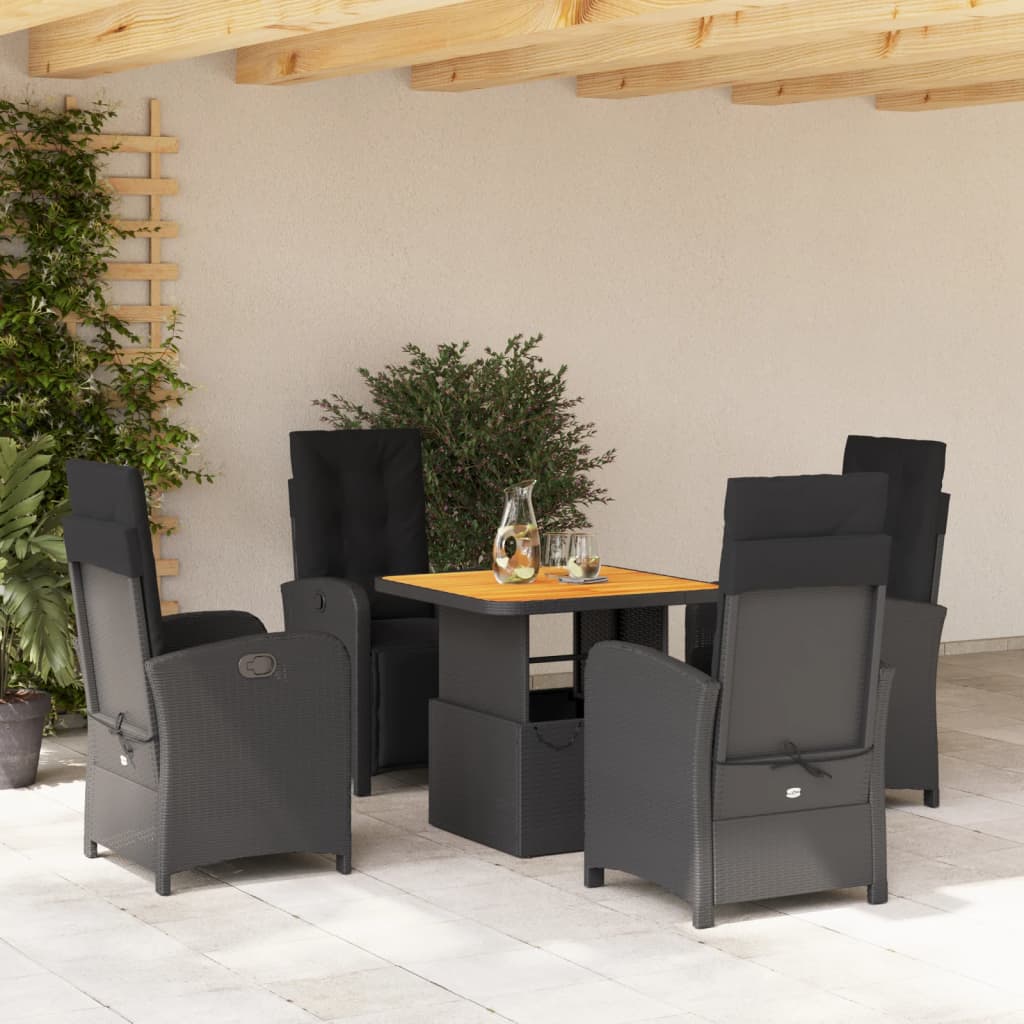 5-delige Tuinset met kussens poly rattan zwart – afbeelding 1